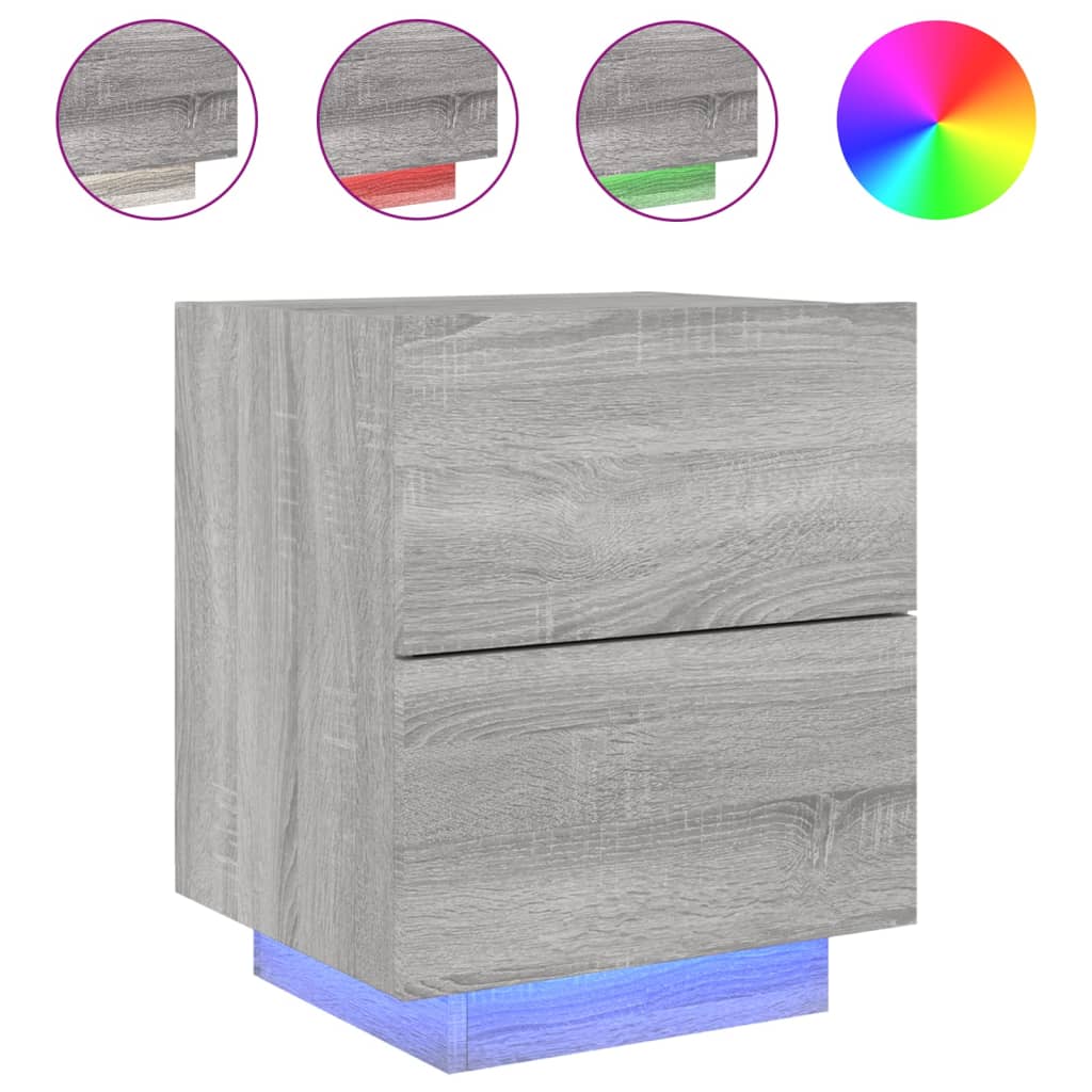 Mesita De Noche Con Luces Led Madera De Ingeniería Gris Sonoma_0