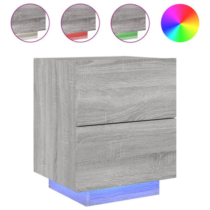 Mesita De Noche Con Luces Led Madera De Ingeniería Gris Sonoma_0