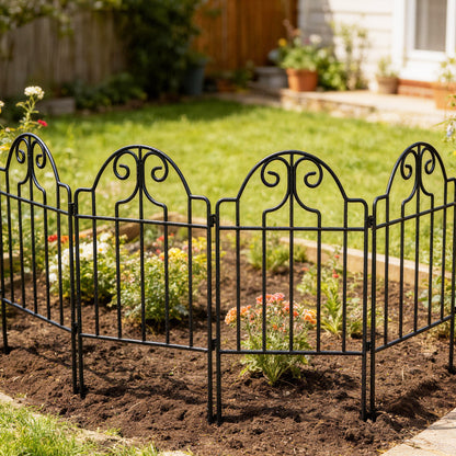 Outsunny Set De 4 Vallas De Jardín Decorativas De Metal 125x57 Cm Negro_4