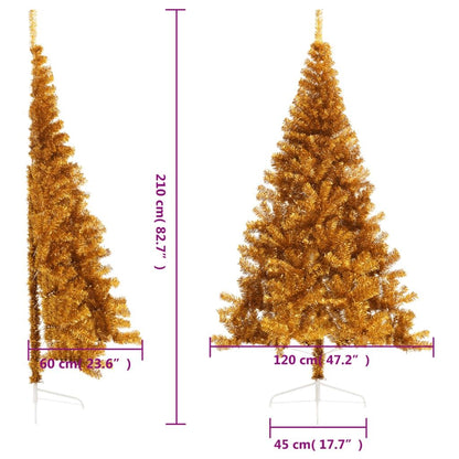 Vidaxl Medio Árbol De Navidad Artificial Con Soporte Pet Dorado 210 Cm_2