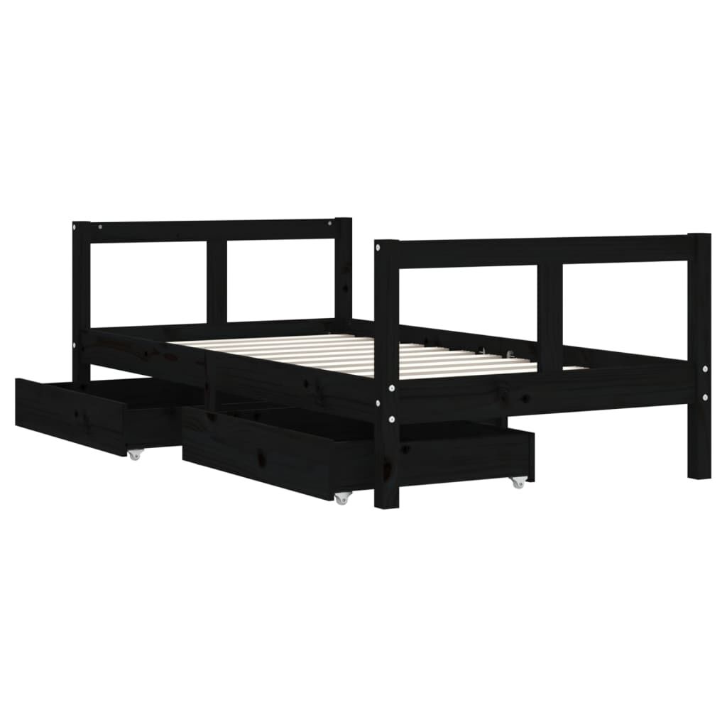Vidaxl Estructura Cama Infantil Y Cajones Madera Pino Negro 80x160 Cm_3