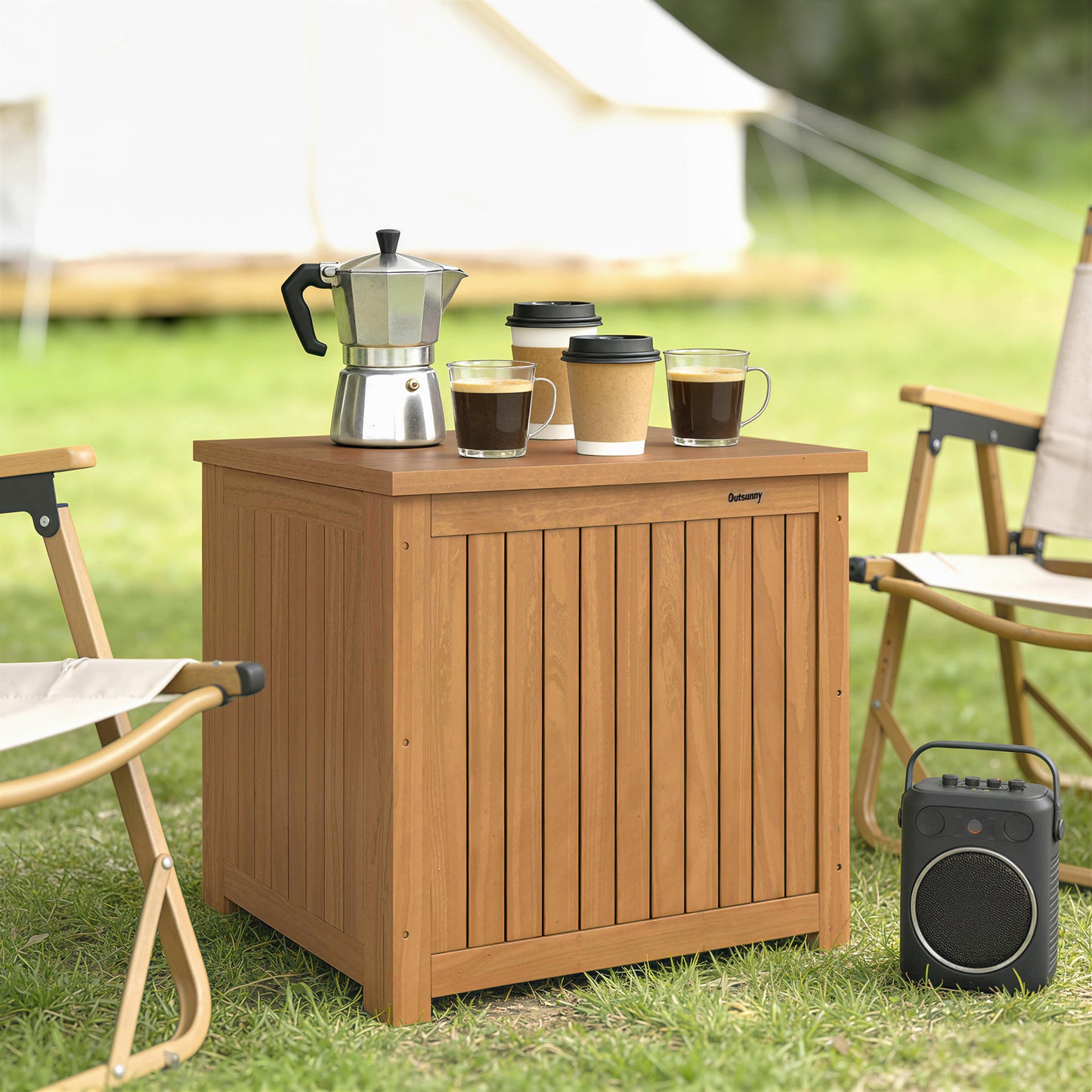 Outsunny Arcón Exterior De Madera 130l Con Forro Y Tapa Con Bisagras Marrón_4