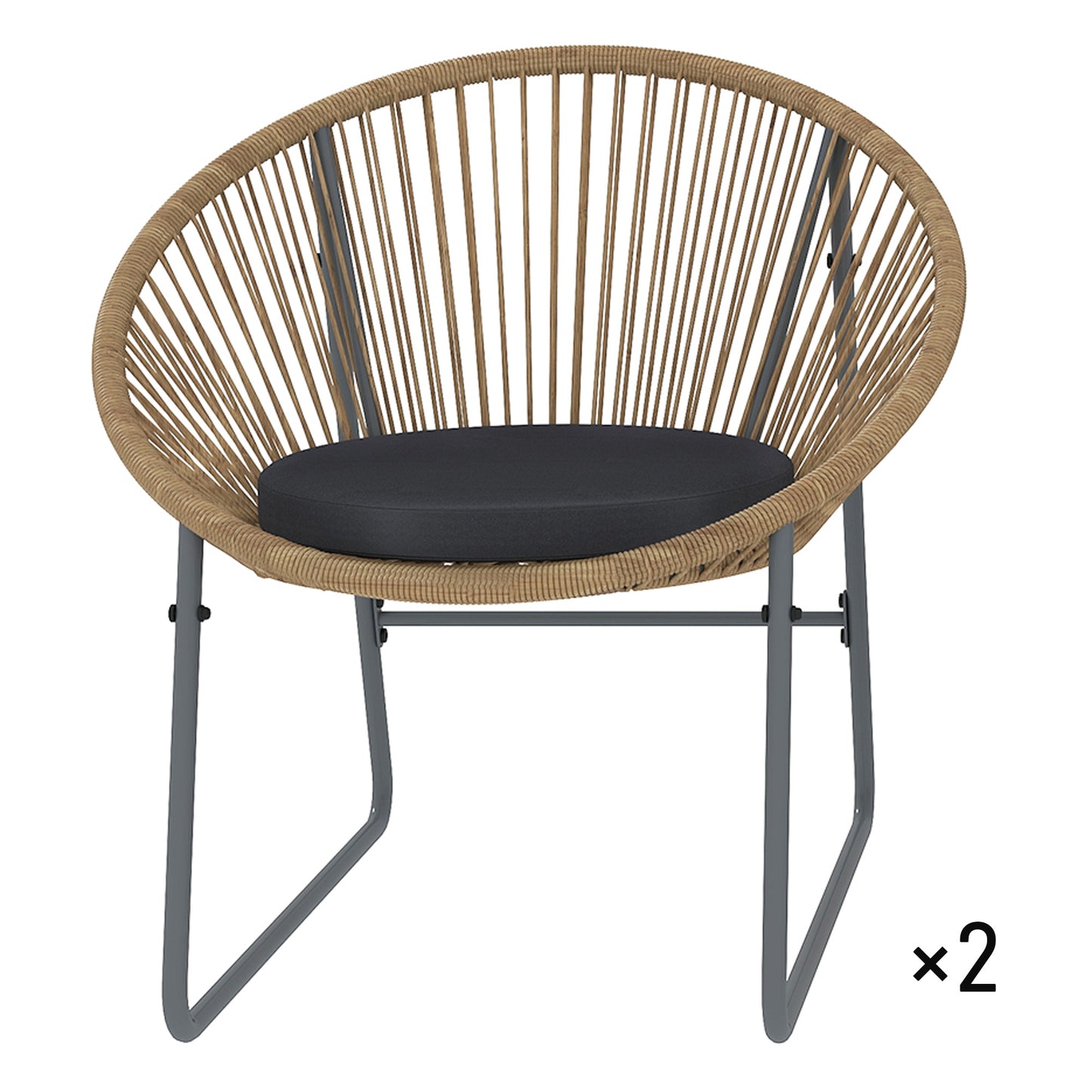Outsunny Conjunto De Muebles De R 1 Mesa Redonda Y 2 Sillas Con Cojines Natural_0