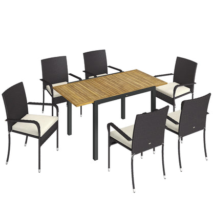 Outsunny Conjunto De Mesa Y Sillas Jardín De Ratán 7 Piezas Con Cojines Crema_0