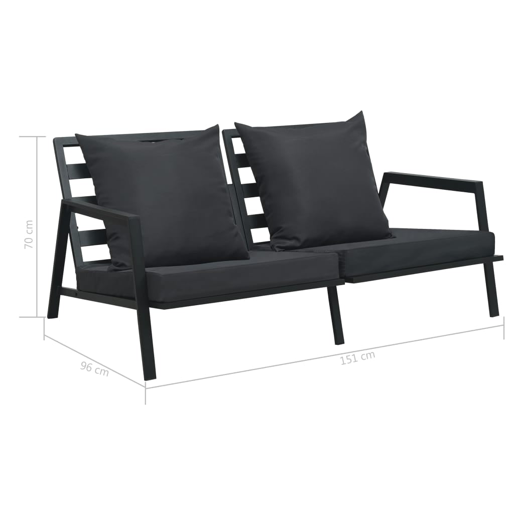 Vidaxl Sofá De Jardín De 2 Plazas Con Cojines Aluminio Gris Oscuro_2