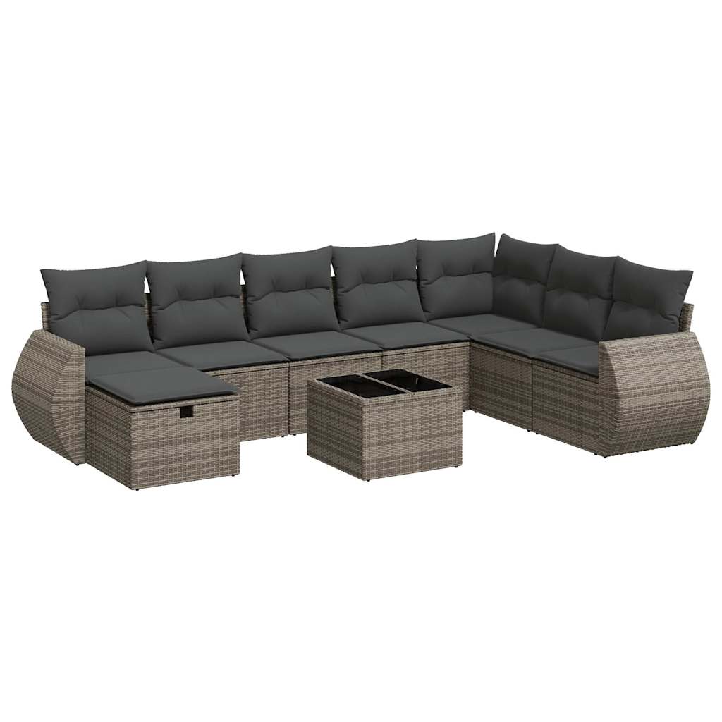 Set De Sofás De Jardín Con Cojines 9 Pzas Ratán Sintético Gris / Vetonek_2