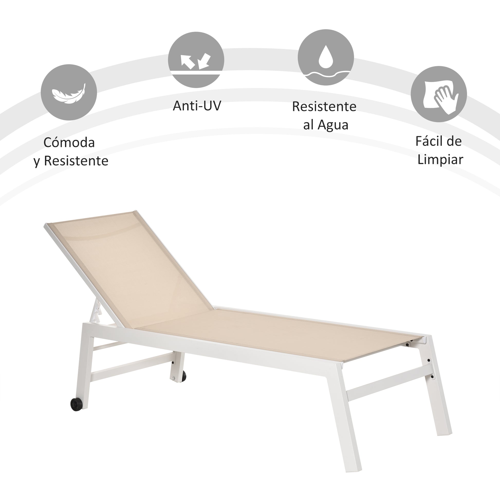 Outsunny Tumbona Con Respaldo Reclinable En 5 Posiciones 169x65x102cm Máx. 120kg_3