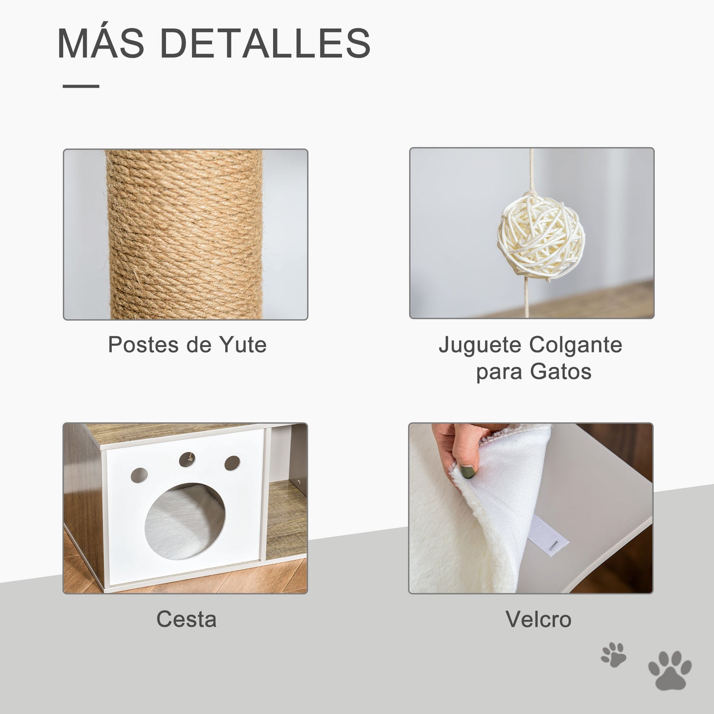 Pawhut Árbol Para Gatos Altura 74cm Con Caseta Madera Poste Bola Colgante Caja_3