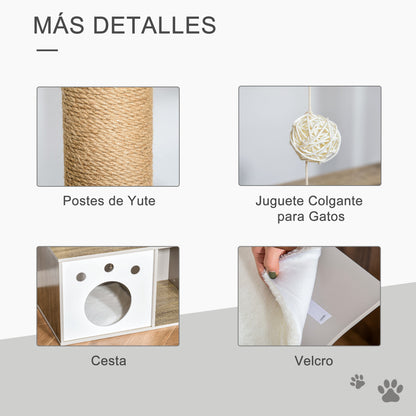 Pawhut Árbol Para Gatos Altura 74cm Con Caseta Madera Poste Bola Colgante Caja_3