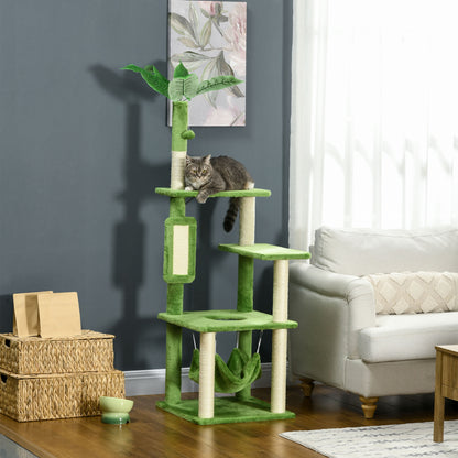 Pawhut Árbol Rascador Para Gatos Grandes De 142 Cm Con Hojas 49x49x142 Cm Verde_1