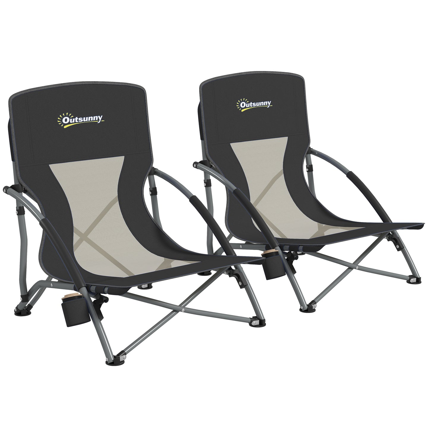 Outsunny Pack De 2 Sillas De Playa Plegables Ligeras Con Respaldo De Malla Negro_0