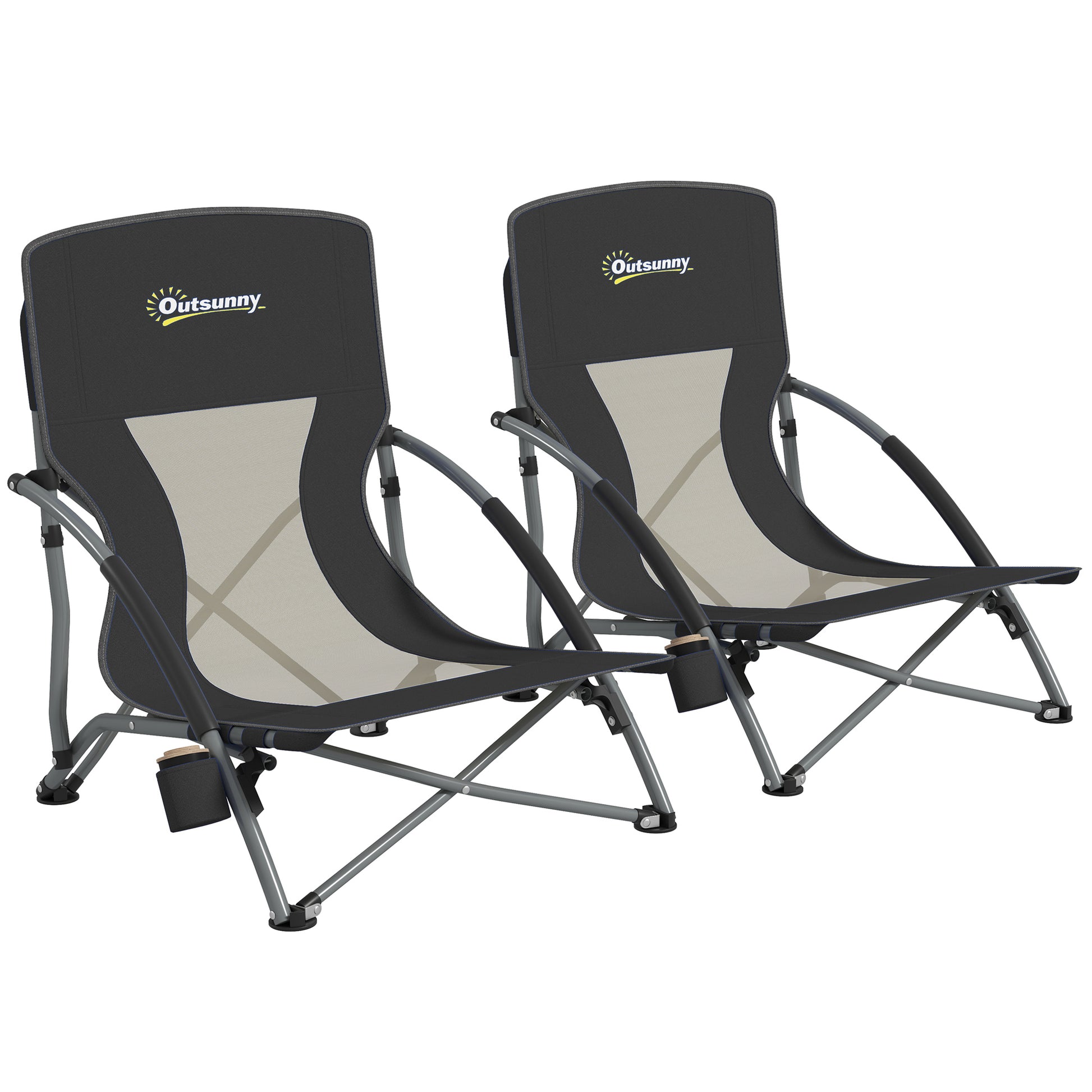 Outsunny Pack De 2 Sillas De Playa Plegables Ligeras Con Respaldo De Malla Negro_0