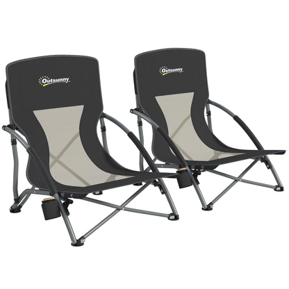 Outsunny Pack De 2 Sillas De Playa Plegables Ligeras Con Respaldo De Malla Negro_0