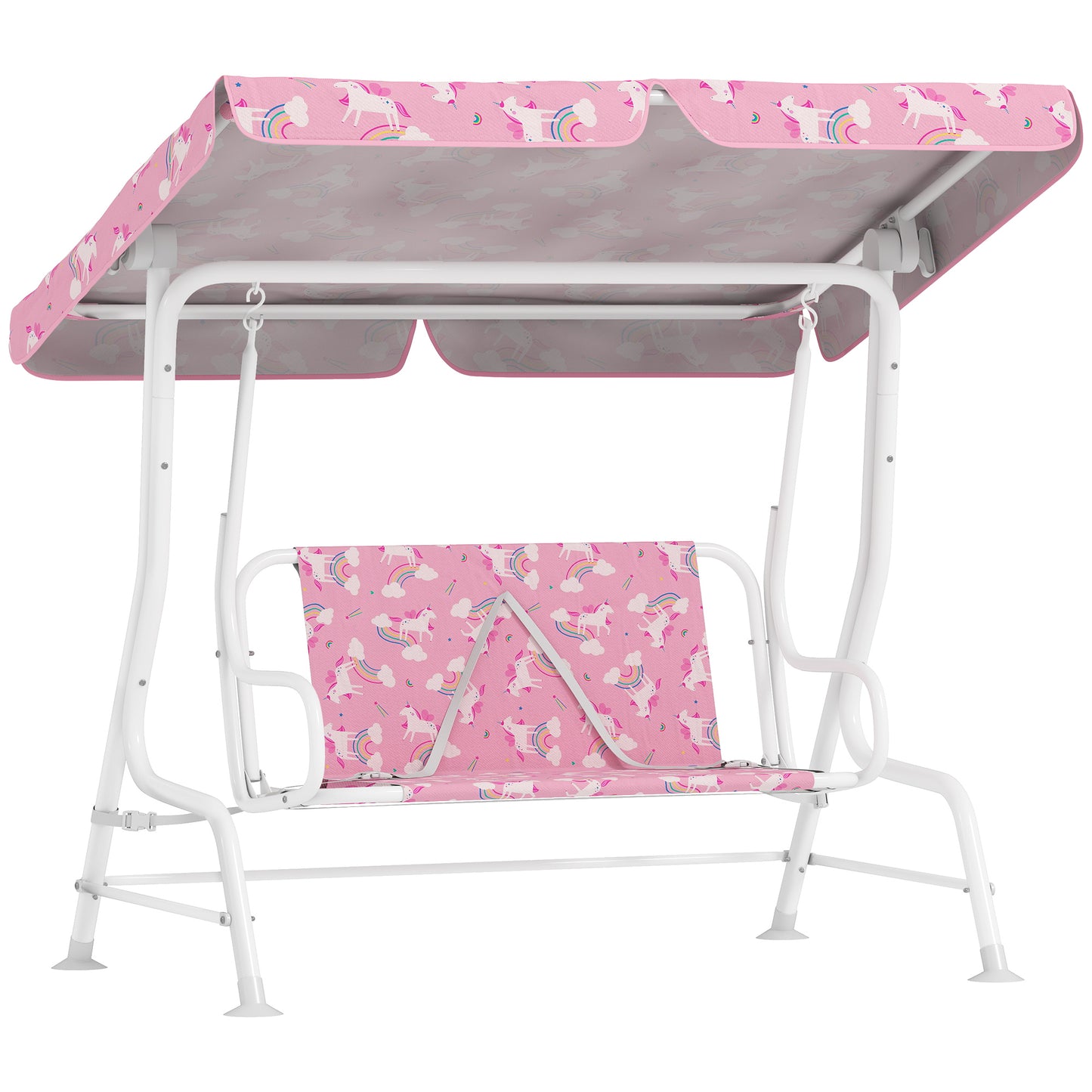 Aiyaplay Columpio Jardín Para Niños De 2 Plazas Toldo Diseño De Unicornio Rosa_0