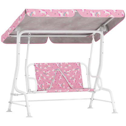 Aiyaplay Columpio Jardín Para Niños De 2 Plazas Toldo Diseño De Unicornio Rosa_0