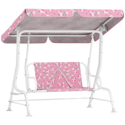 Aiyaplay Columpio Jardín Para Niños De 2 Plazas Toldo Diseño De Unicornio Rosa_0
