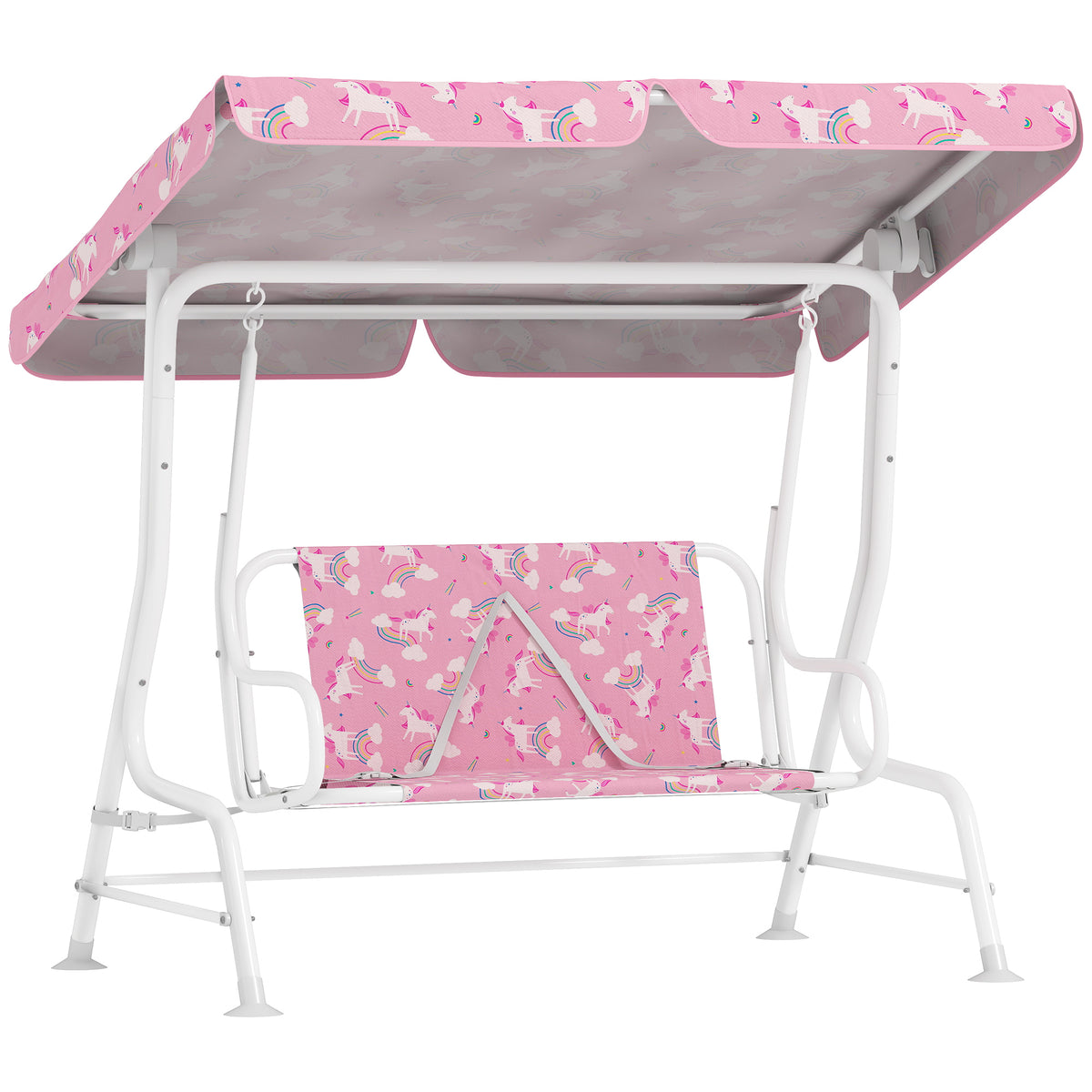Aiyaplay Columpio Jardín Para Niños De 2 Plazas Toldo Diseño De Unicornio Rosa_0