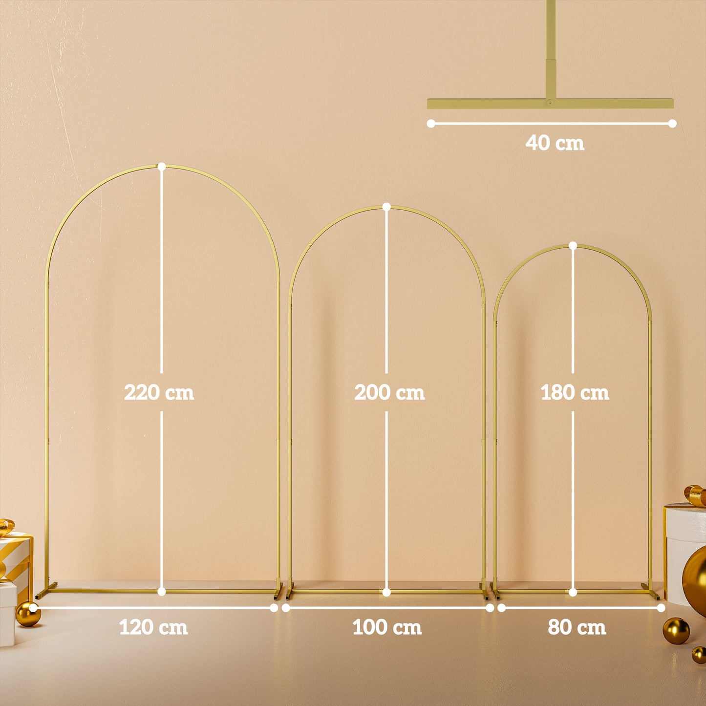 Outsunny Set De 3 Arcos De Jardín Para Rosas De Metal De 220/200/180 Cm Dorado_2