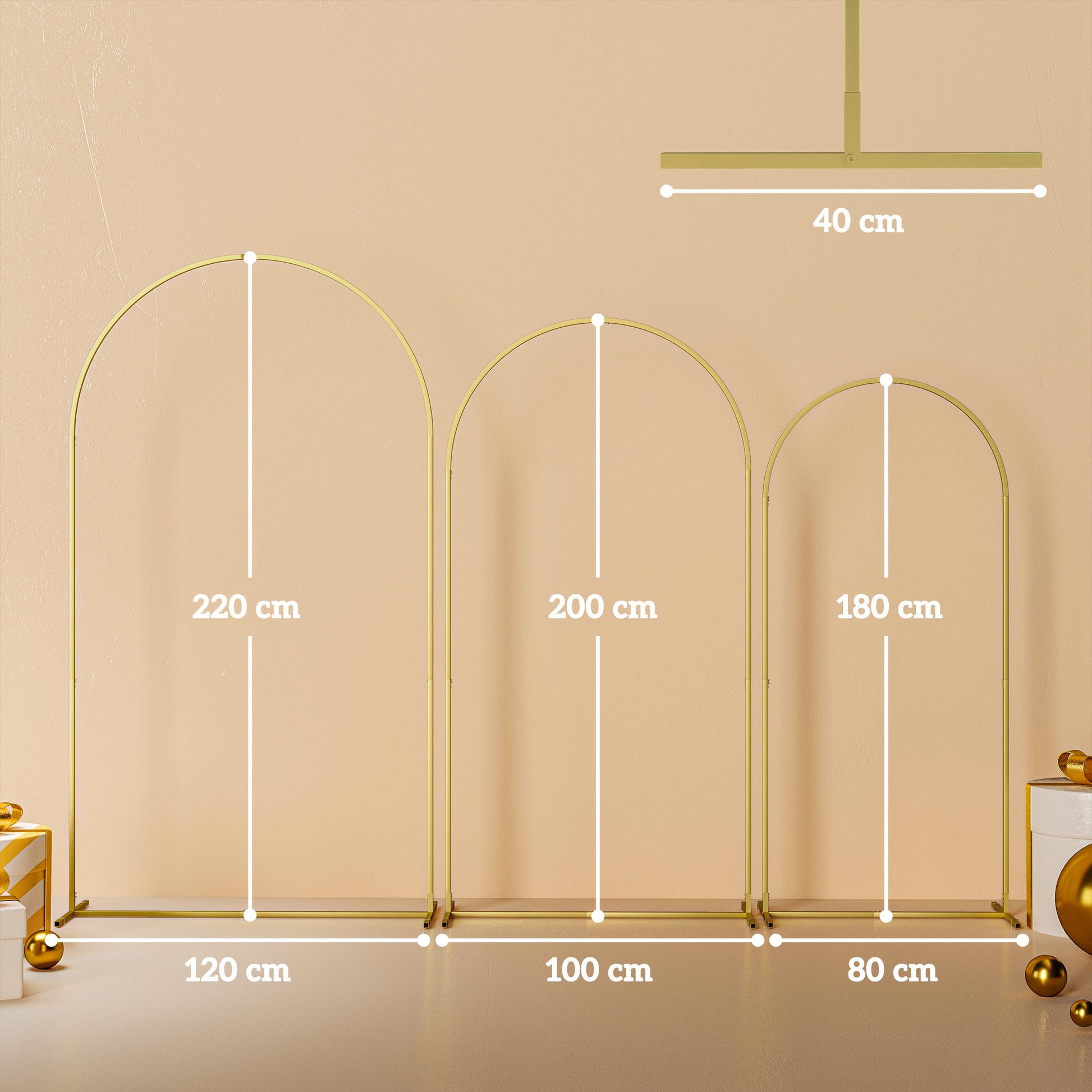 Outsunny Set De 3 Arcos De Jardín Para Rosas De Metal De 220/200/180 Cm Dorado_2