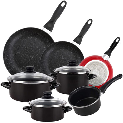 Pack De 3 Sartenes San Ignacio  Ø16cm Ø20cm Ø24cm + Batería De Cocina De 7 Piezas En Acero Vitrificado
