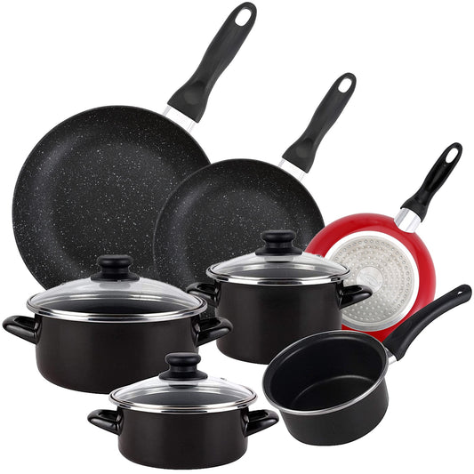 Pack De 3 Sartenes San Ignacio  Ø16cm Ø20cm Ø24cm + Batería De Cocina De 7 Piezas En Acero Vitrificado