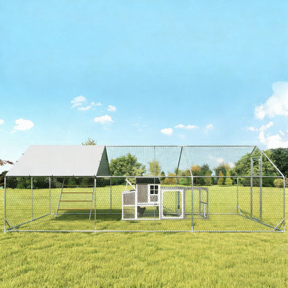 Pawhut Gallinero Para Exterior Grande Con Doble Cierre 4x3x1,97 M 12 M² Plata_4