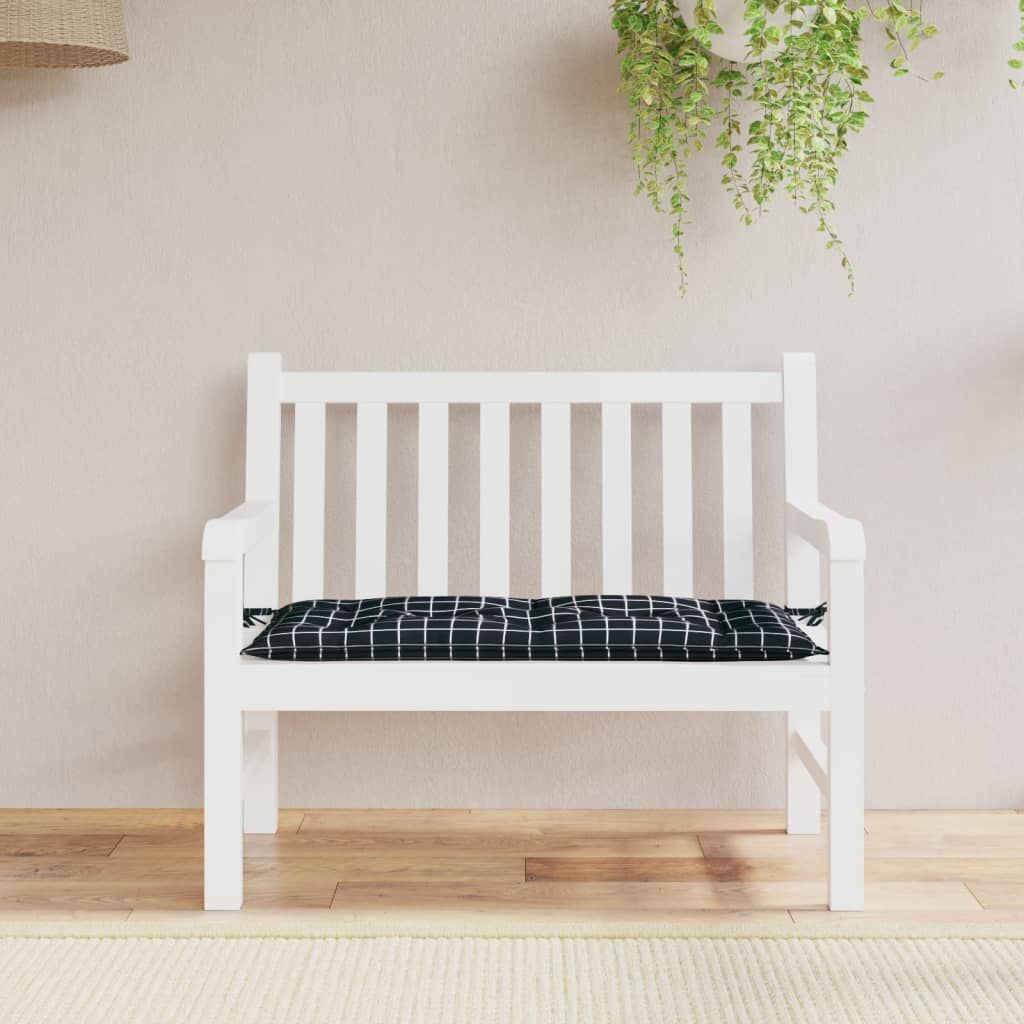 Vidaxl Cojín De Banco Jardín Tela Oxford A Cuadros Negro 100x50x7 Cm_1