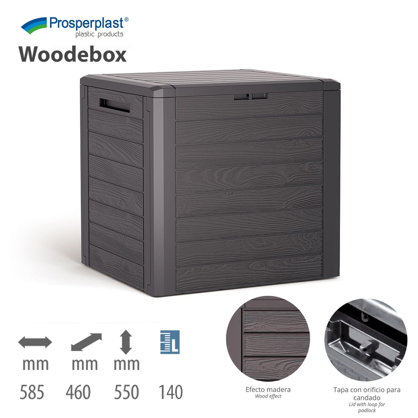 Baúl De Jardín Woodebox 140l., Dimensiones (mm) 585x460x550, Color Ocre Oscuro_1