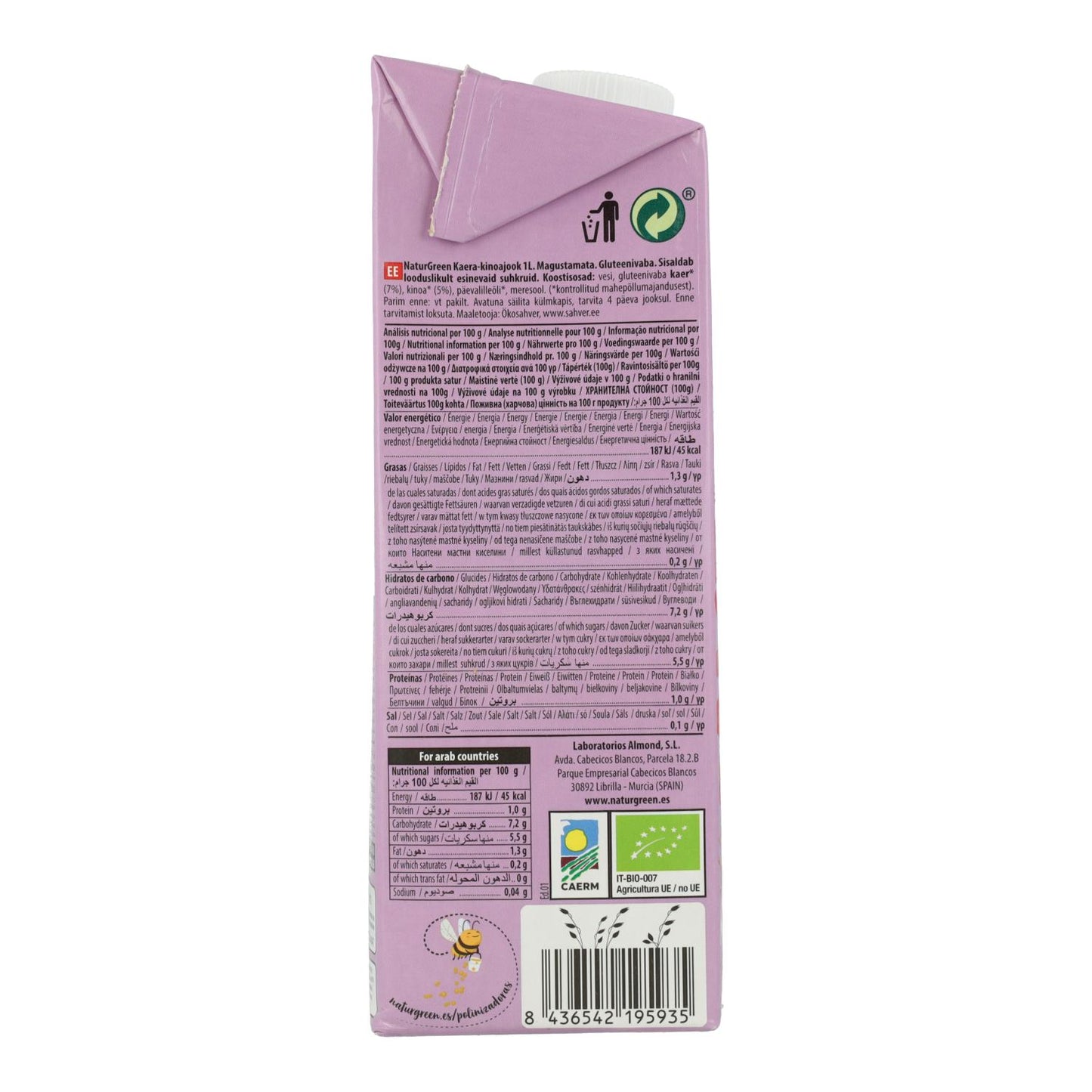 Bebida de Avena y Quinoa Bio Sin Gluten NaturGreen 1 L