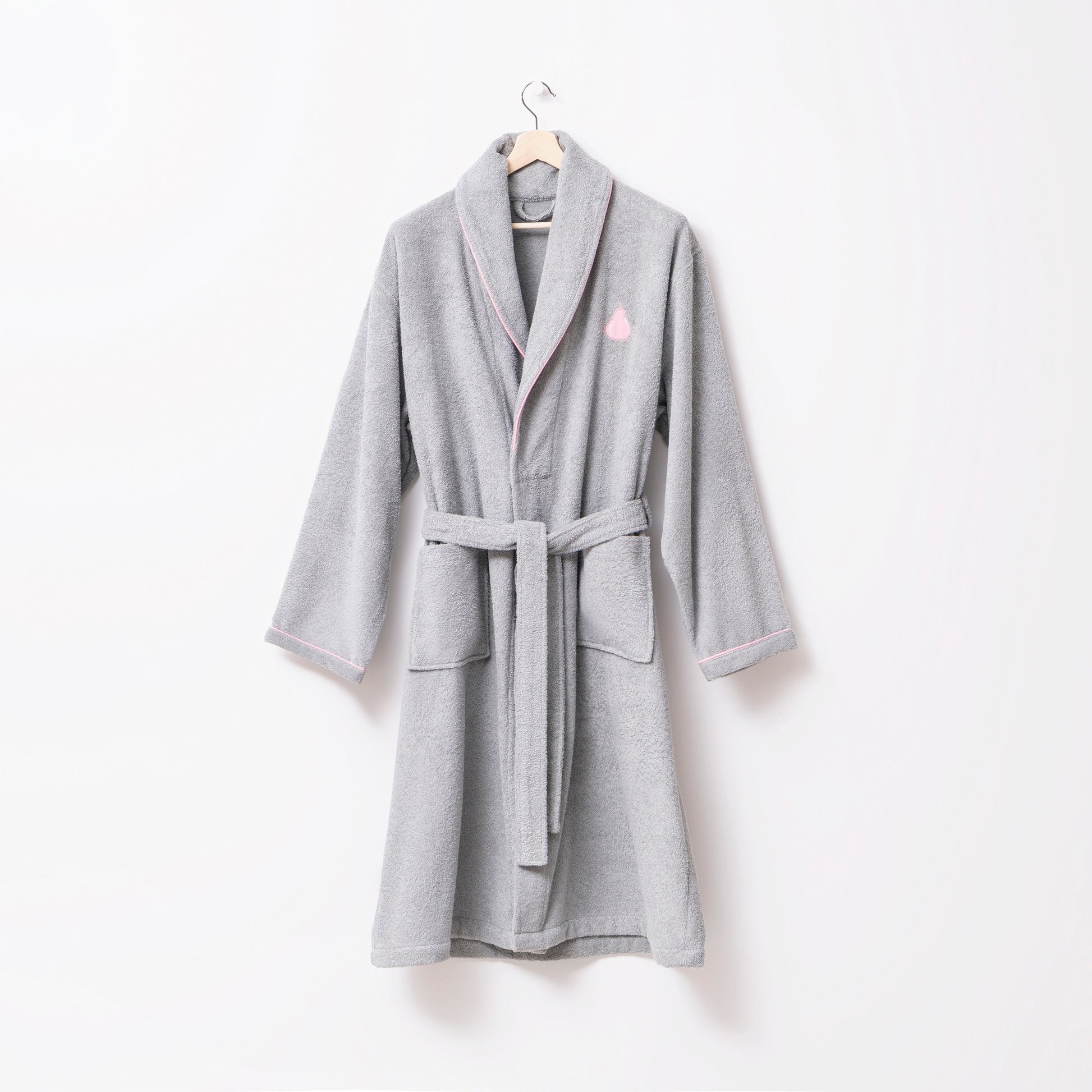 Albornoz M/l 380gsm 100%algodon Gris Con Pera Rosa Benetton Fruits Be_4