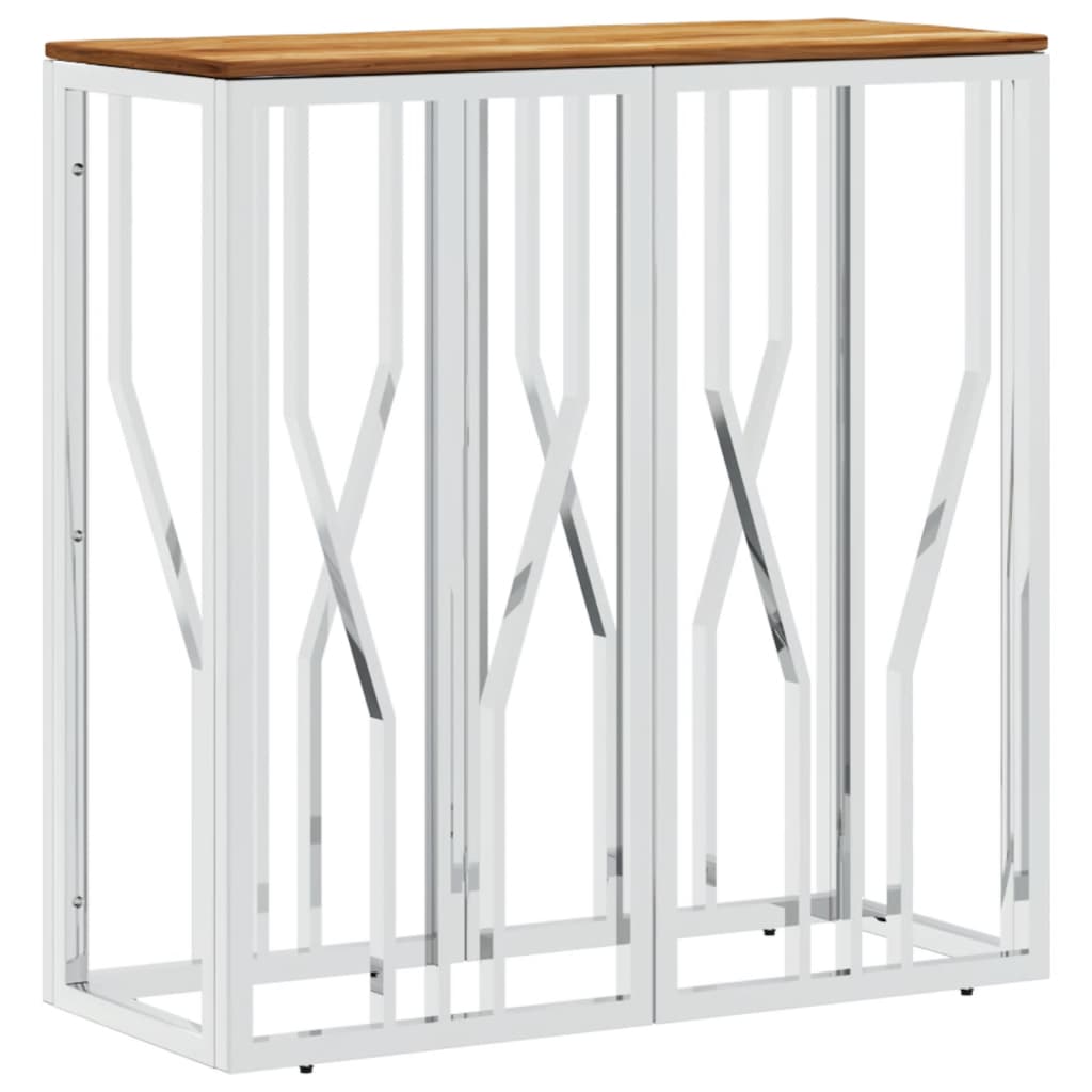 Mesa Consola Acero Inoxidable Y Madera Maciza Acacia Plateada_0
