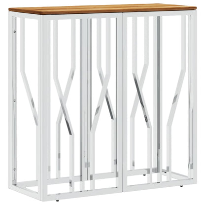 Mesa Consola Acero Inoxidable Y Madera Maciza Acacia Plateada_0
