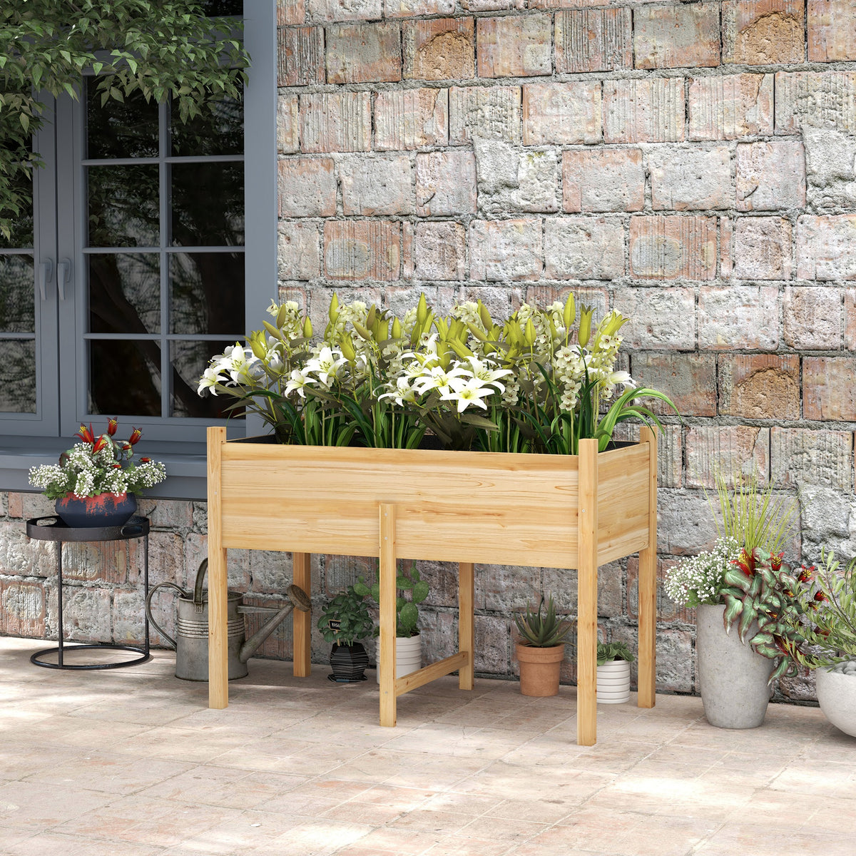 Mesa De Cultivo Outsunny Madera De Abeto Madera Natural 115x55x80 Cm_1