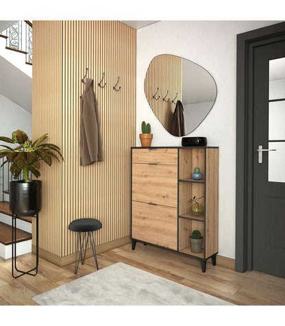 Mueble Zapatero María Con 2 Trampones, 1 Cajón Y Estantes En Roble Albar. 90cm(ancho) 11_5