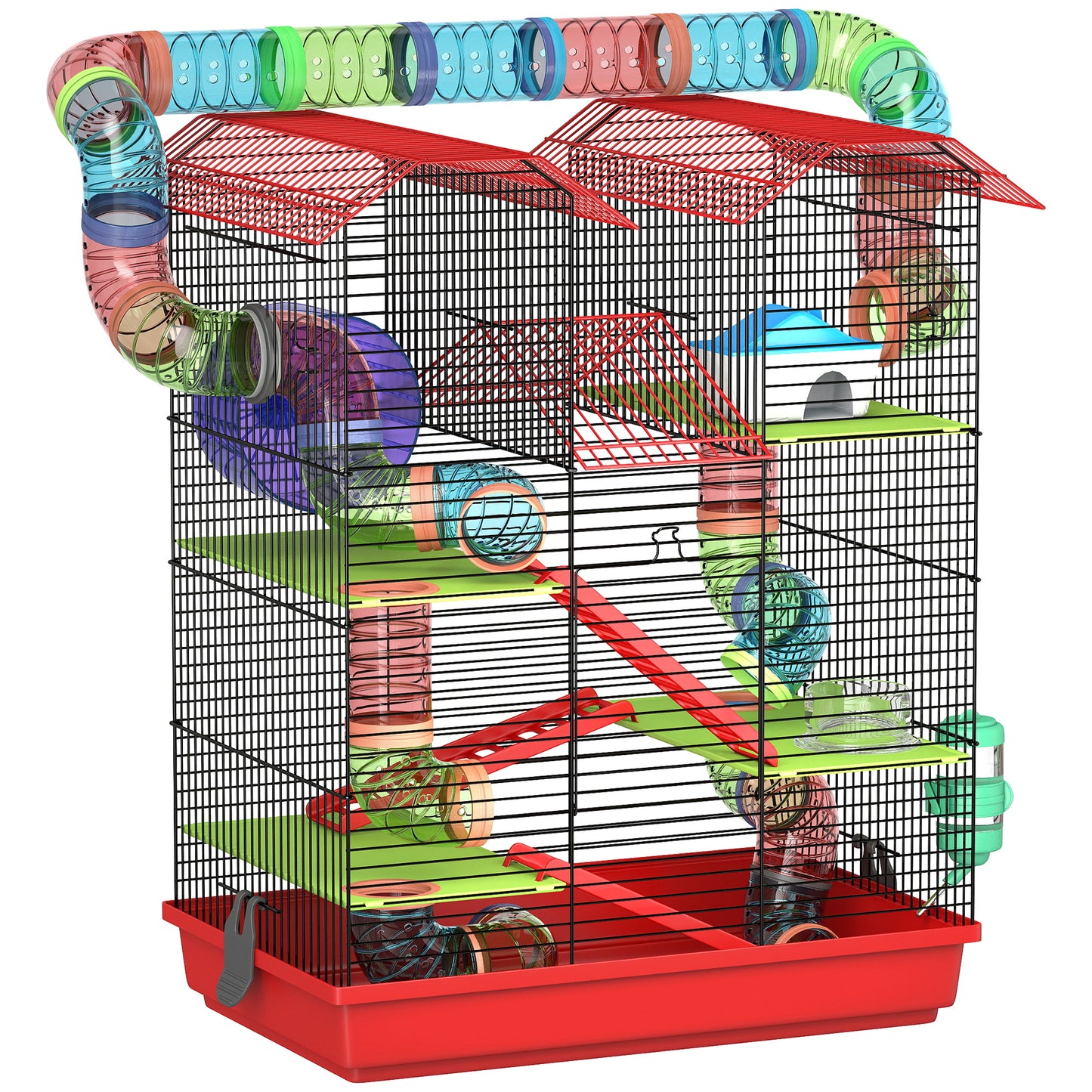 Pawhut Jaula Para Hámster De 5 Niveles 47x30x59 Cm Con Casita Escaleras Rojo_0