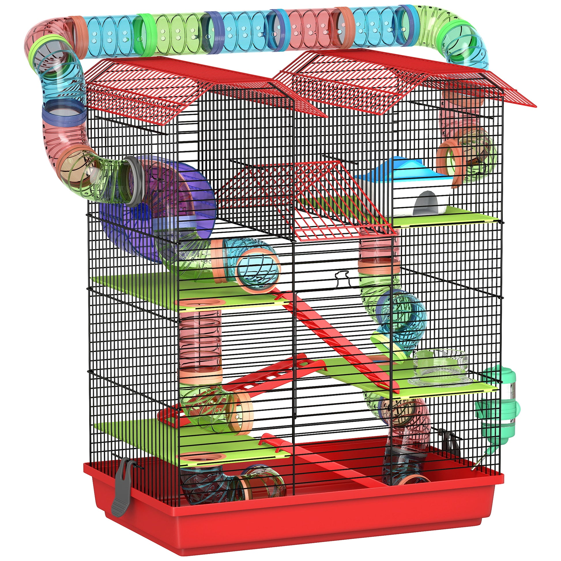 Pawhut Jaula Para Hámster De 5 Niveles 47x30x59 Cm Con Casita Escaleras Rojo_0