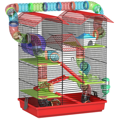Pawhut Jaula Para Hámster De 5 Niveles 47x30x59 Cm Con Casita Escaleras Rojo_0