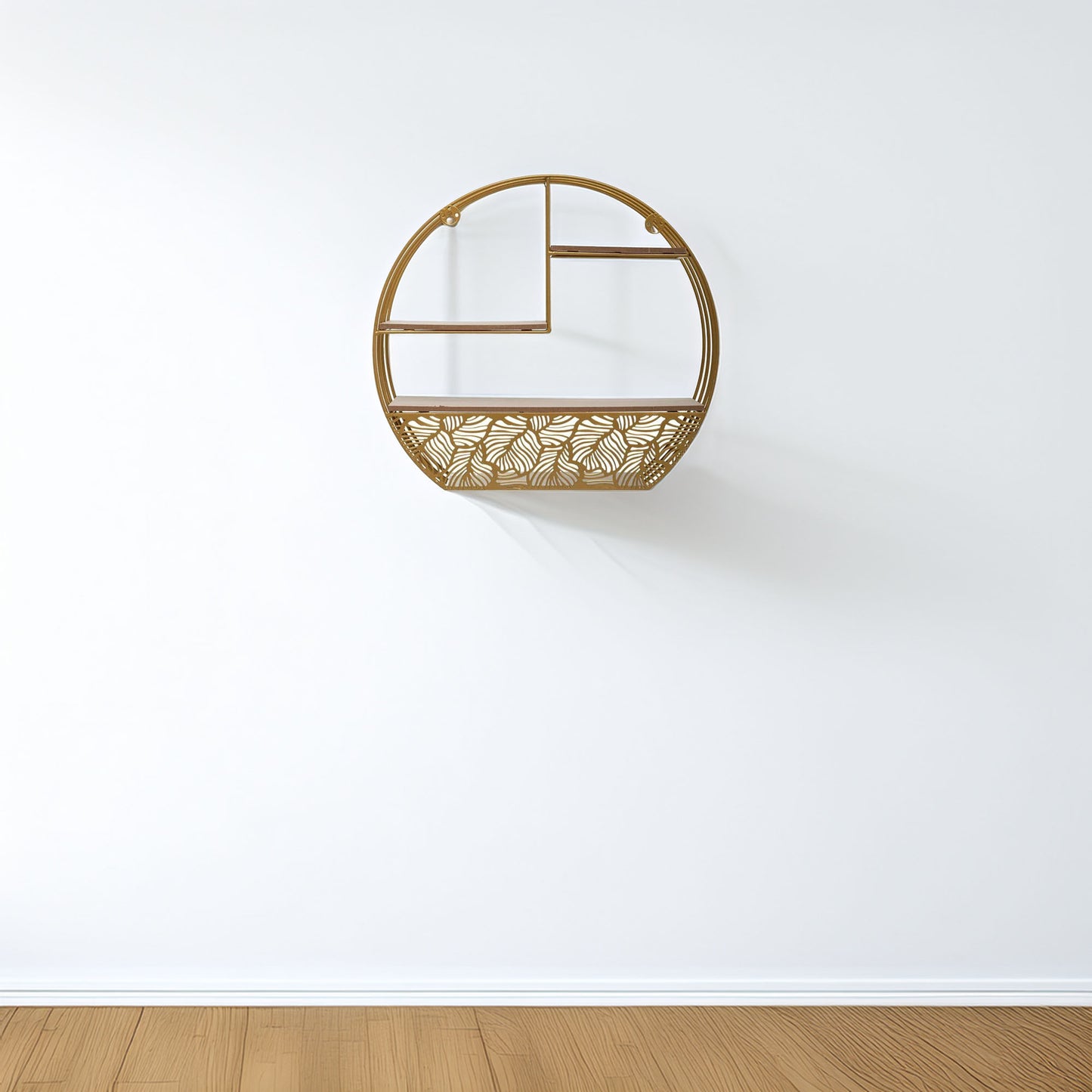 Wellhome Estantería Pared Madera Metal Redonda Oro_3