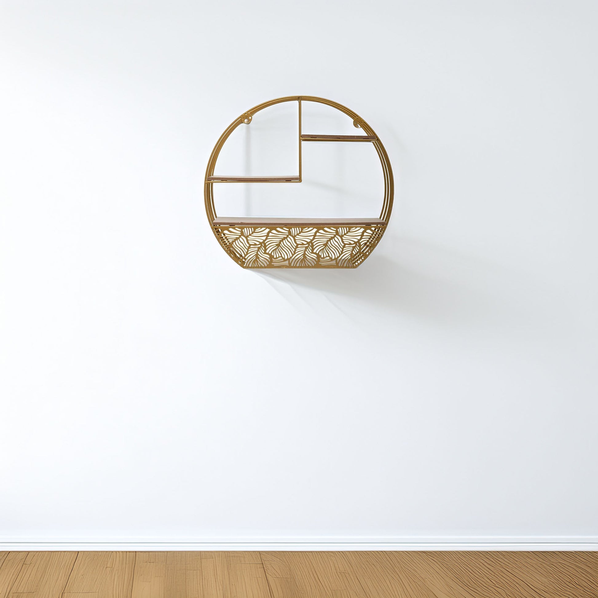 Wellhome Estantería Pared Madera Metal Redonda Oro