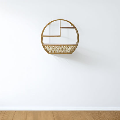 Wellhome Estantería Pared Madera Metal Redonda Oro