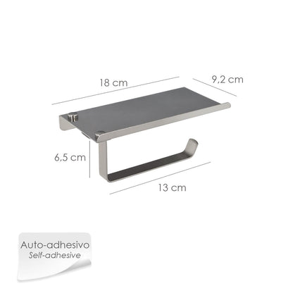 Portarrollos Baño Con Estante Para Moviles Autoadhesivo, Color Inox Con Efecto Espejo, Autoadhesivo Resistente O Con Tornillos