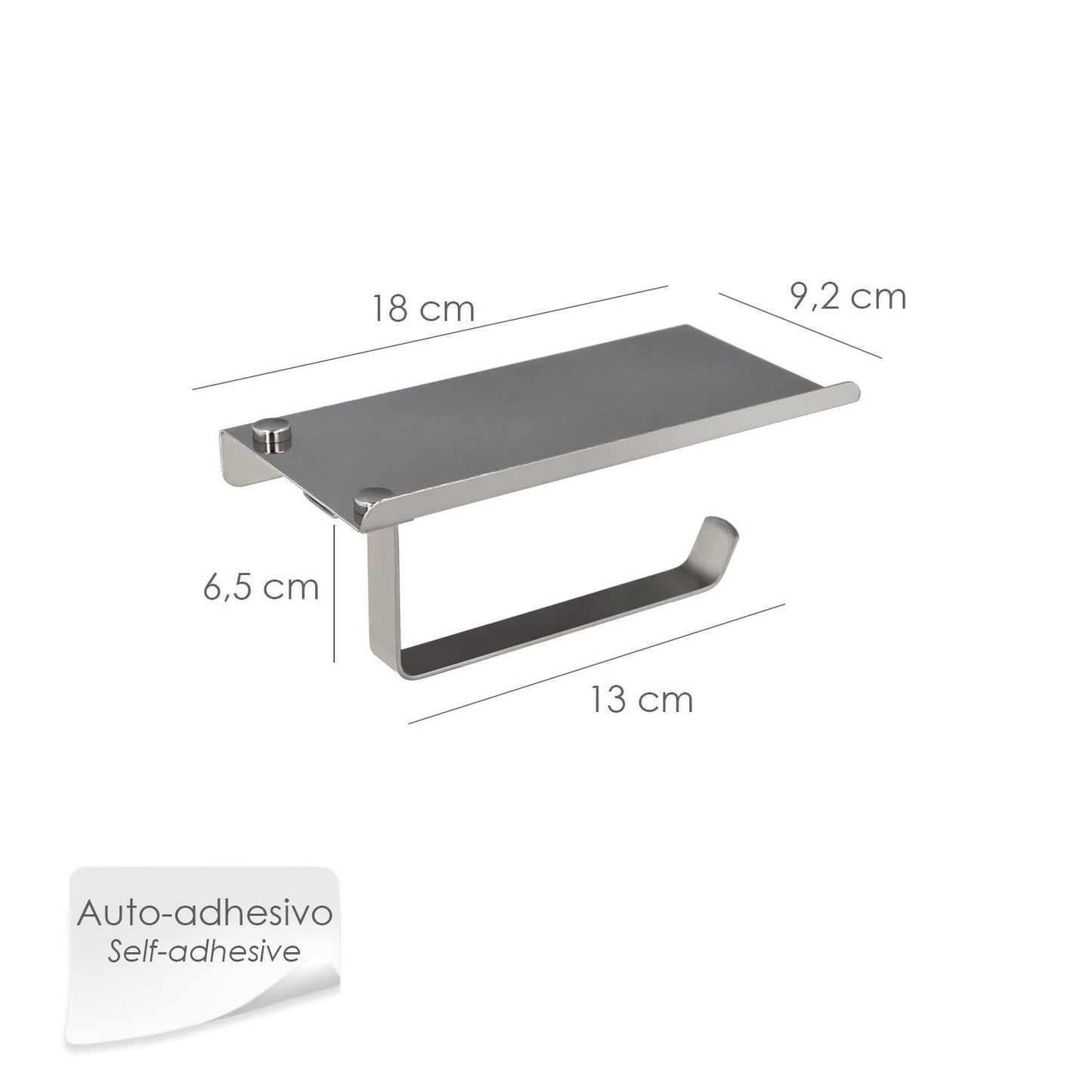 Portarrollos Baño Con Estante Para Moviles Autoadhesivo, Color Inox Con Efecto Espejo, Autoadhesivo Resistente O Con Tornillos_1
