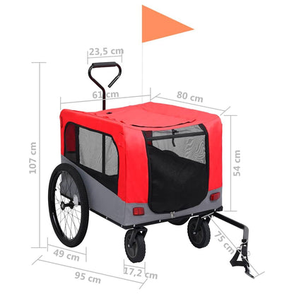 Vidaxl Remolque De Bicicleta Para Mascotas Cochecito 2 En 1 Rojo Gris_2