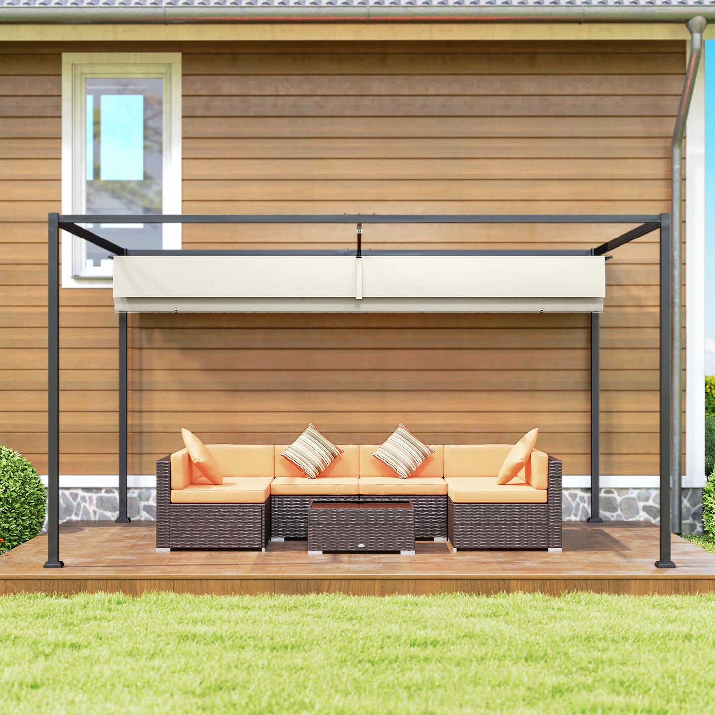 Outsunny Pérgola 3x2 M Cenador Jardín Con Techo Retráctil Poliéster Para Fiestas_4
