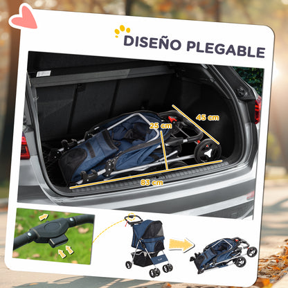 Pawhut Cochecito Mascotas Plegable Toldo Ajustable Tela Oxford 77x45x99,5cm Azul_4