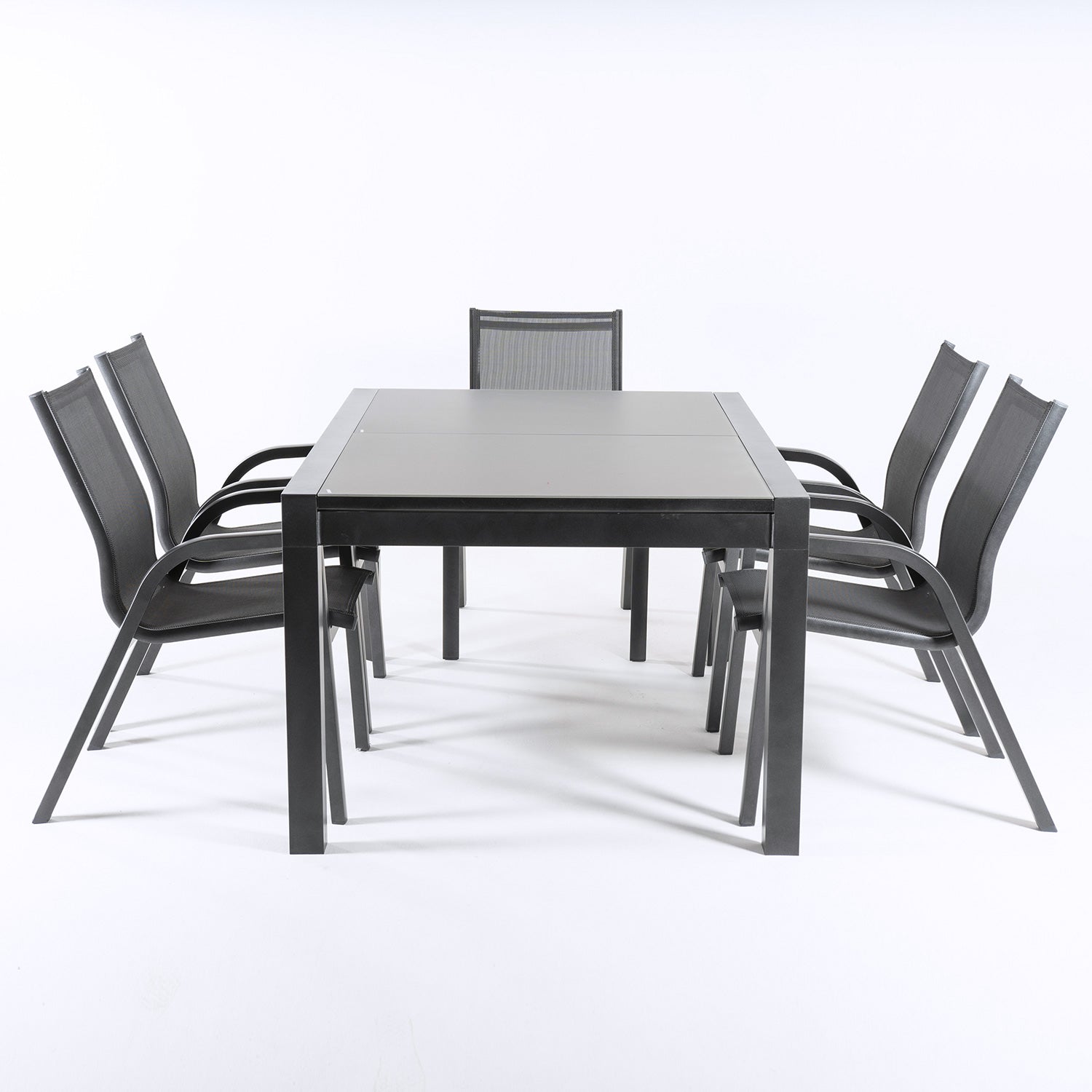 Conjunto Para Jardín Color Antracita, Mesa Extensible 160/210 Y 6 Sillones Apilables, Aluminio Doble Reforzado, 6 Plazas_3