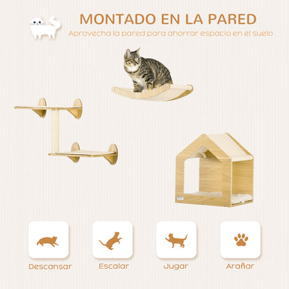 Pawhut Estantes Para Gatos 3 Piezas Con Caseta Hamaca Plataformas Poste De Sisal_3