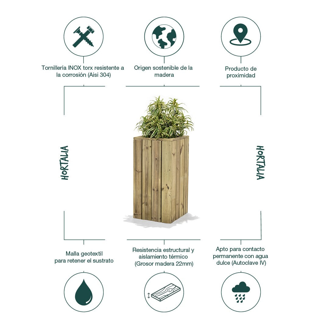 Jardinera De Madera Para Exterior 40x40x80 Cm Atrium Hortalia_2