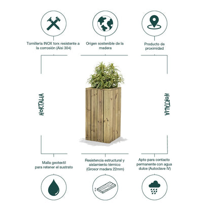 Jardinera De Madera Para Exterior 40x40x80 Cm Atrium Hortalia_2