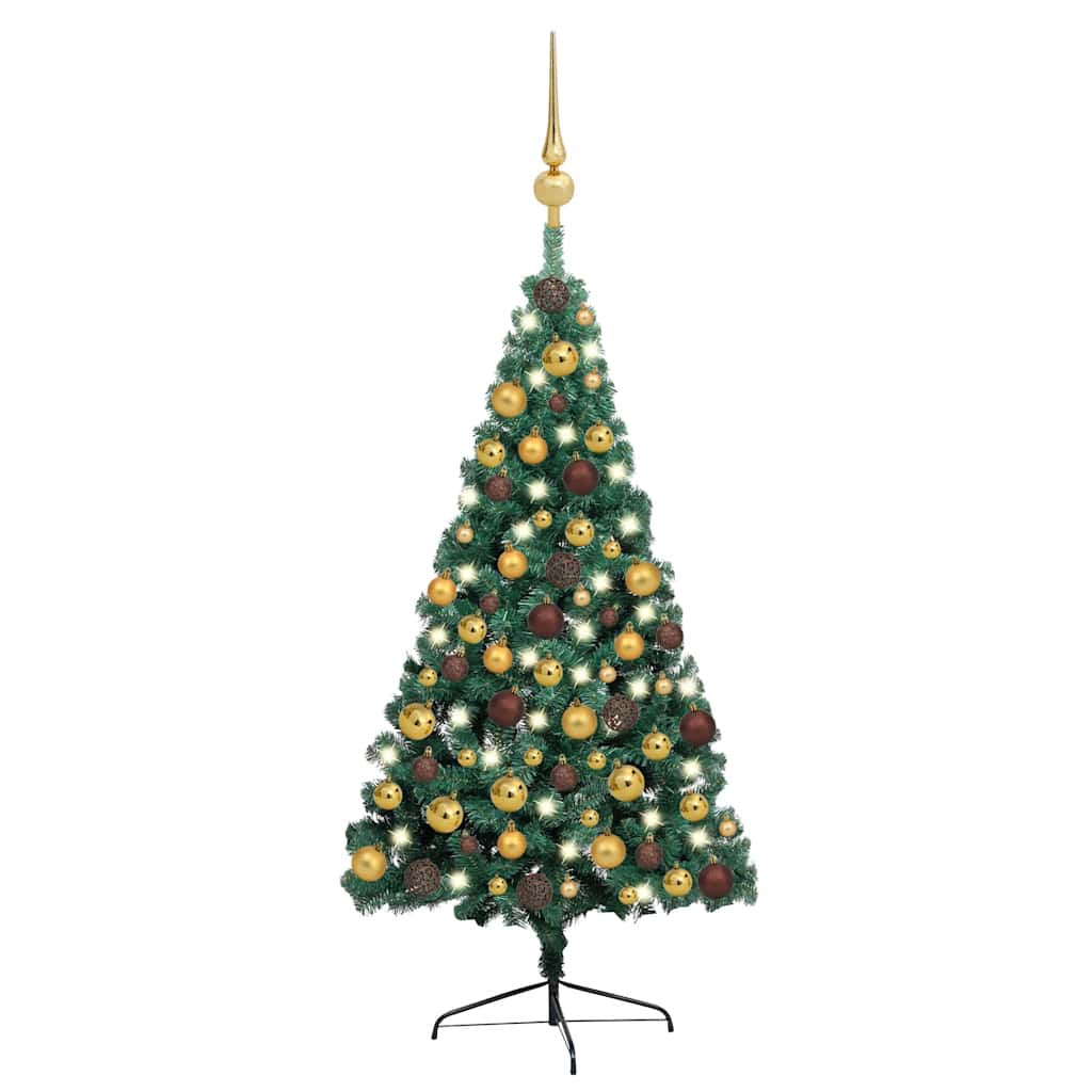 Vidaxl Medio Árbol De Navidad Con Luces Y Bolas Verde 150 Cm_0